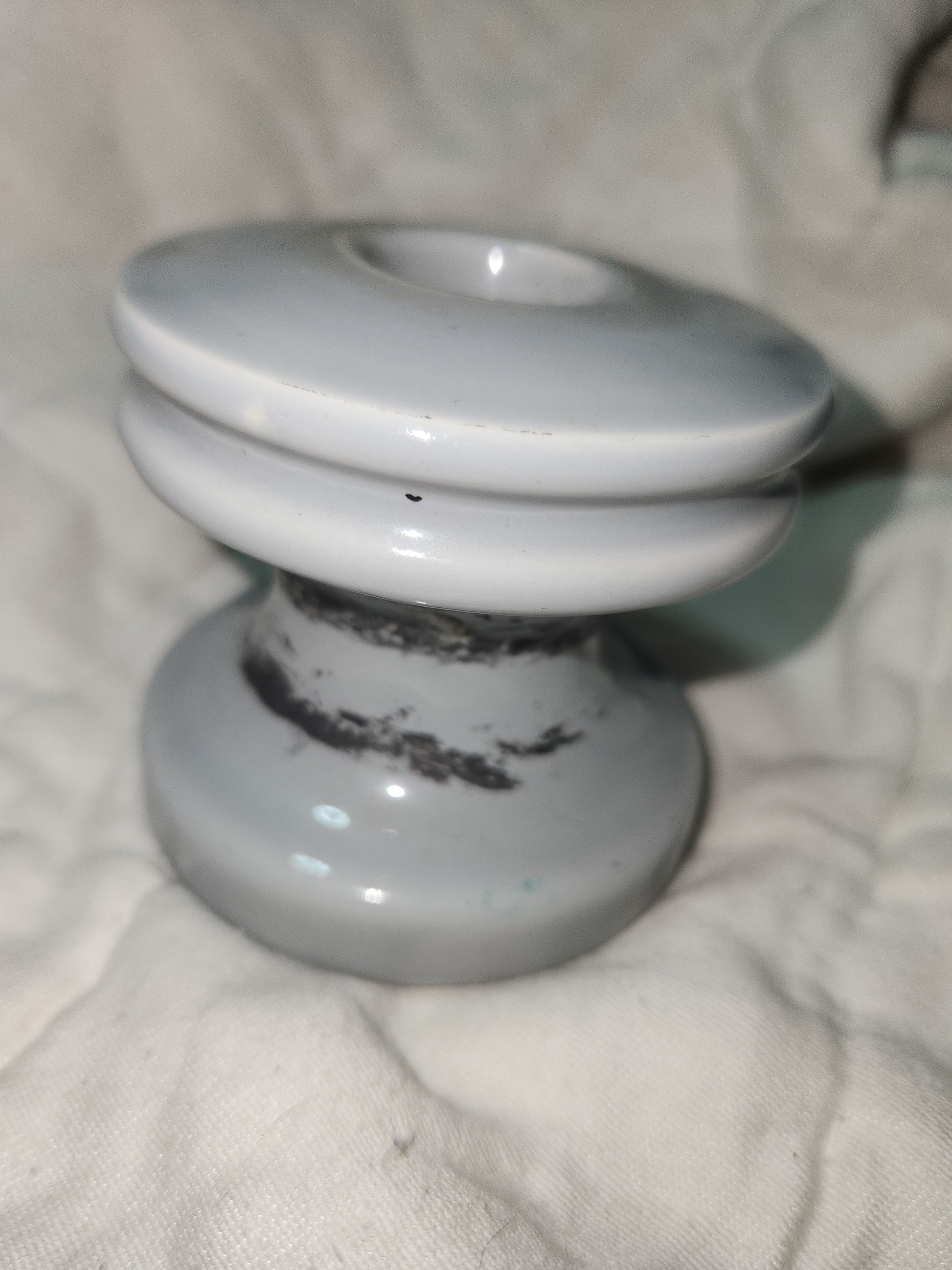 Vintage Electrical Telegraph Knob Tube Wire Insulator Grey Glazed Ceramic I345