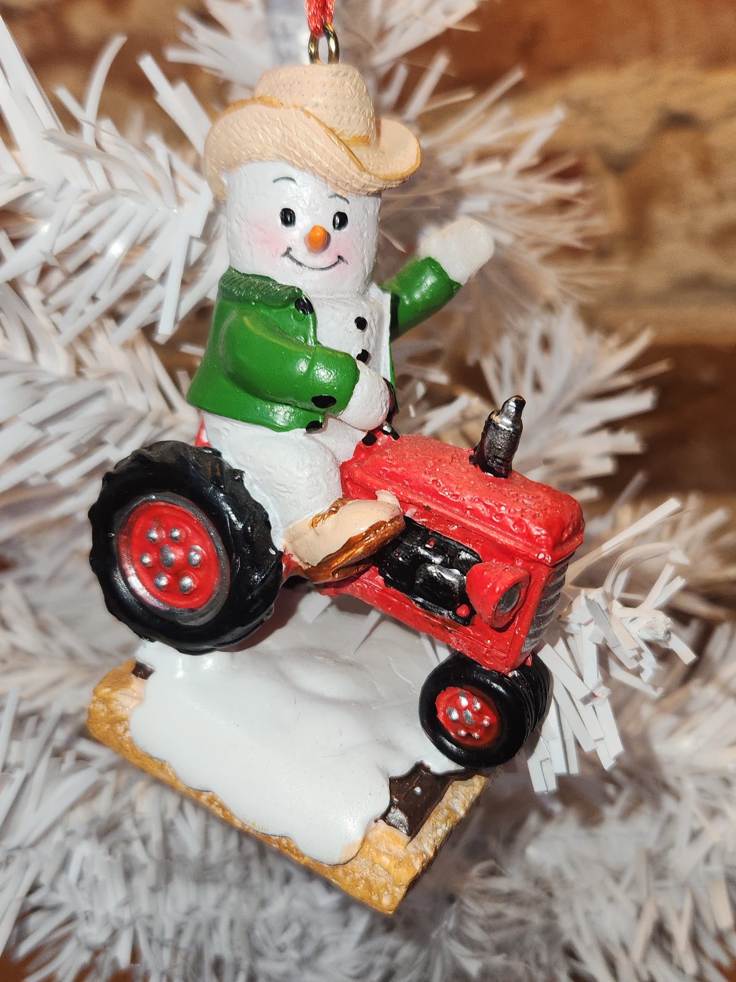 S'Mores Marshmallow Farmer Tractor Ornament mo1