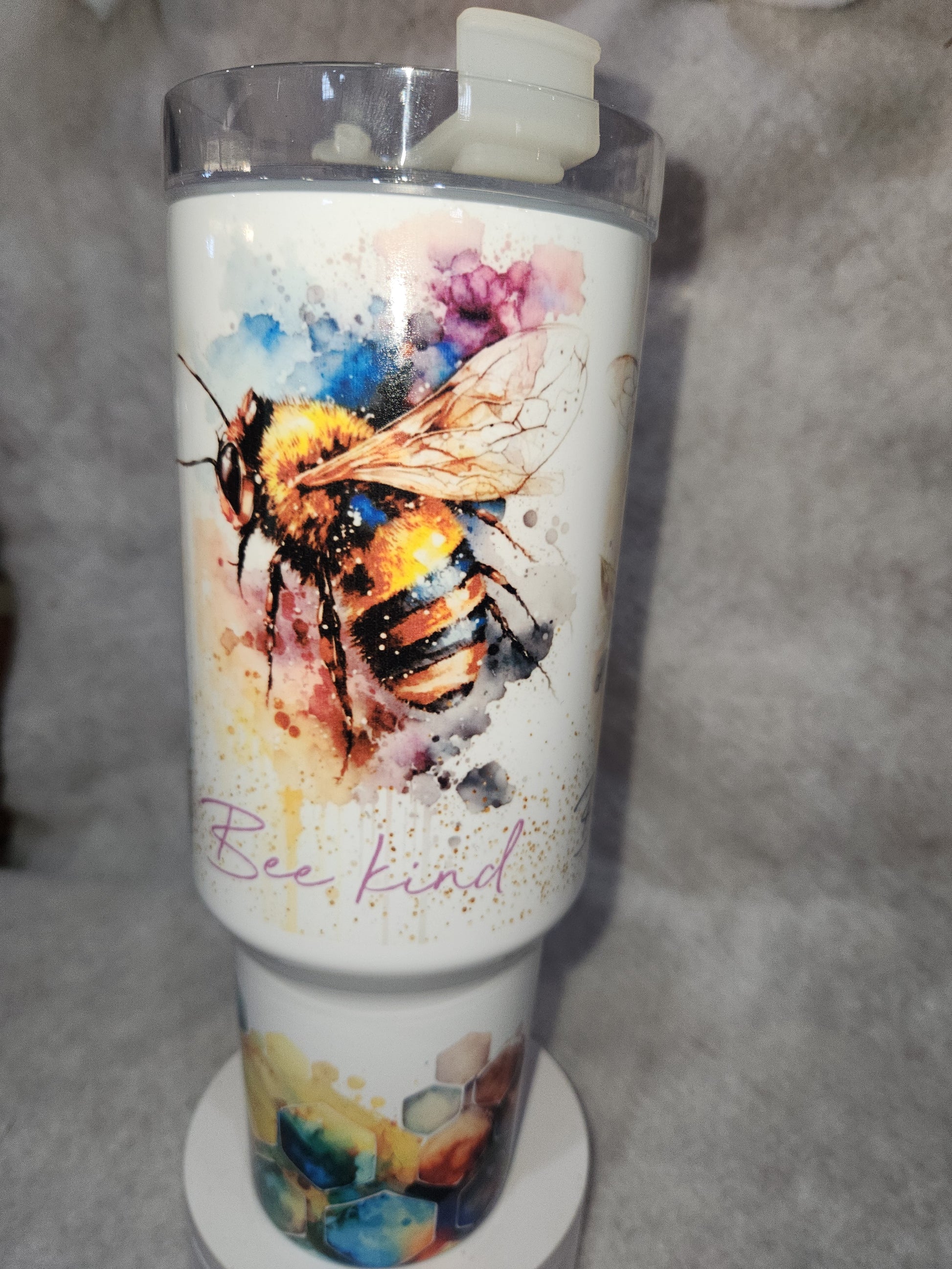 40 Oz Insulated Stainless Steel Travel Tumbler watercolor bee happy, bee kind, bee sweet tb3
