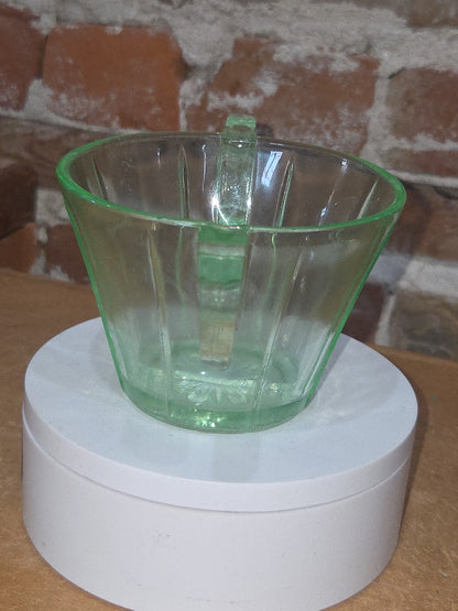 Vintage Uranium Green Depression Glass Sugar Bowl Vaseline AS IS Crack Glows dg78