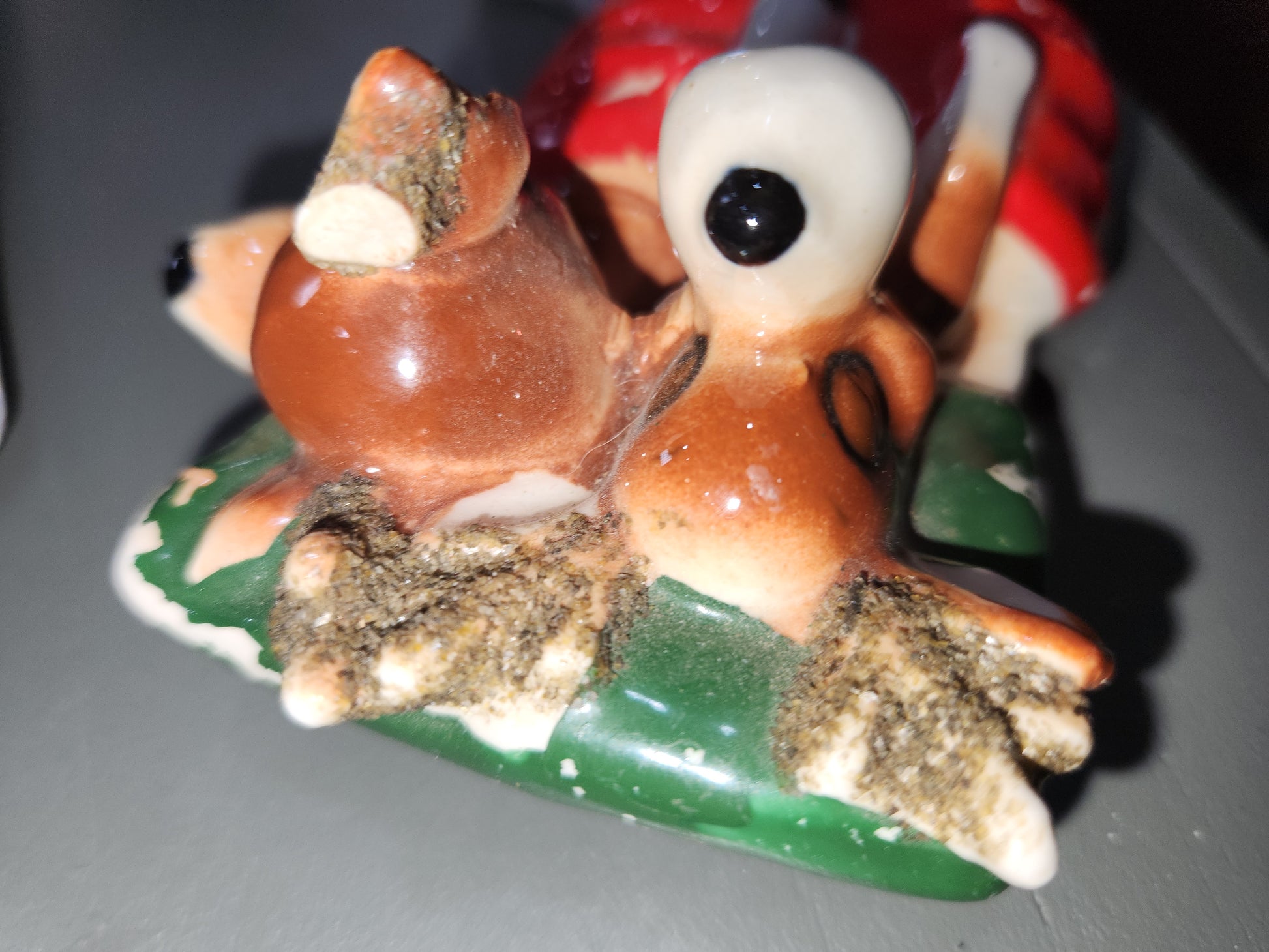 Vintage Kreiss Santa Pulling His Sleigh While his Reindeer are Snoozing inside Sleigh planter candy dish