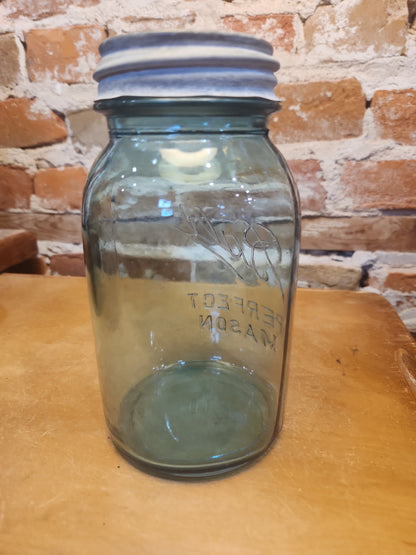 Vintage Ball Perfect Mason Blue Aqua Jar Number 10 with Zinc Lid 1910-1923 Logo jar89