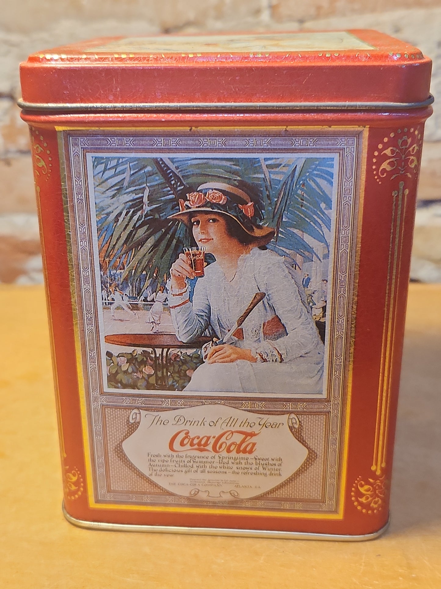 Vintage Tin Coca-Cola Gold Red Cream Enjoy Thirst The Drink of All the Year Coke 1993 cct82