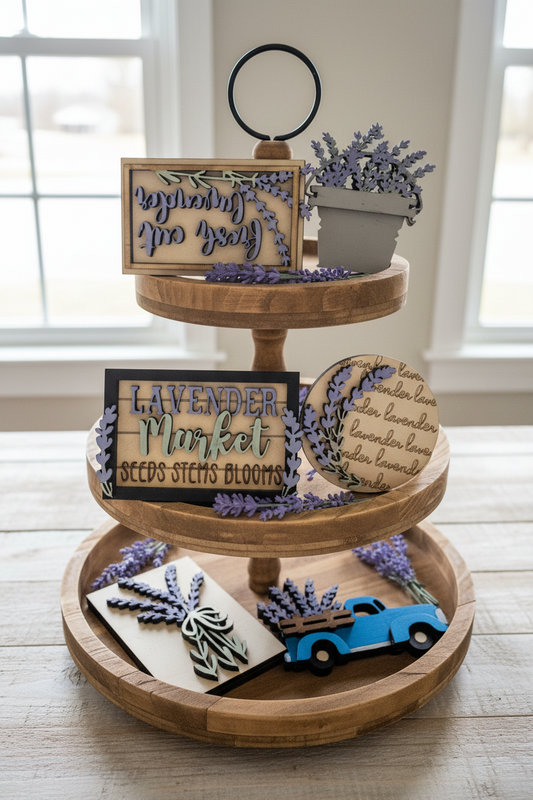 Tier Tray Decorations Handcrafted Lavender Fresh Cut Lavender Lavender Market Blue Truck ttl1
