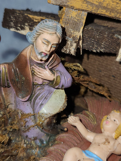 Vintage Italian Small Nativity Set. Mary, Joseph, Jesus, Sheep, Creche NO BOX ns77