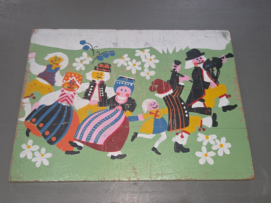Vintage Folk Art on Cutting Board Scandinavian Eastern European Folk Costumes ar4