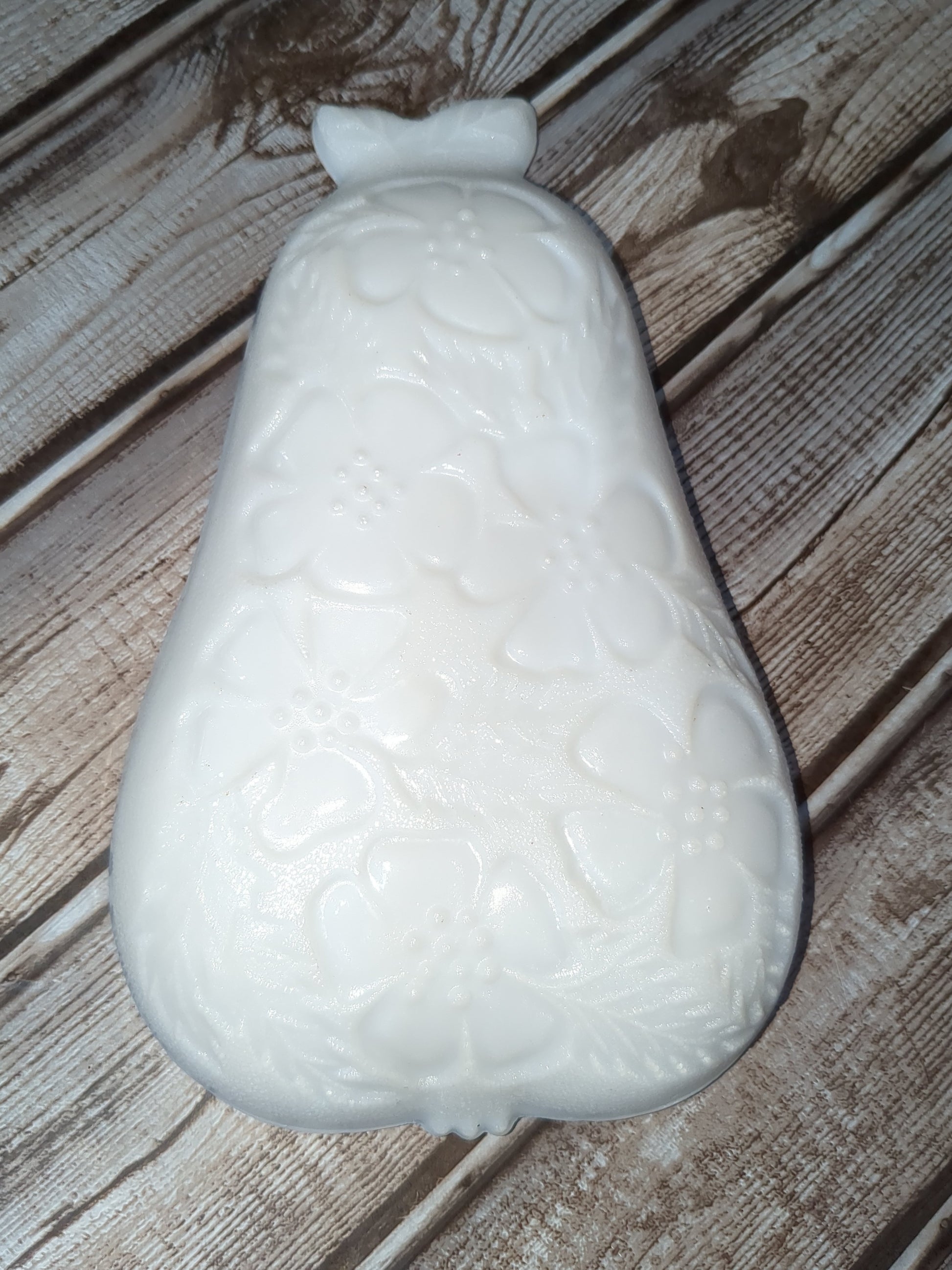 Vintage Hazel Atlas Milk Glass Pear Shaped Candy Dish, Fruit and Floral Pattern mg7
