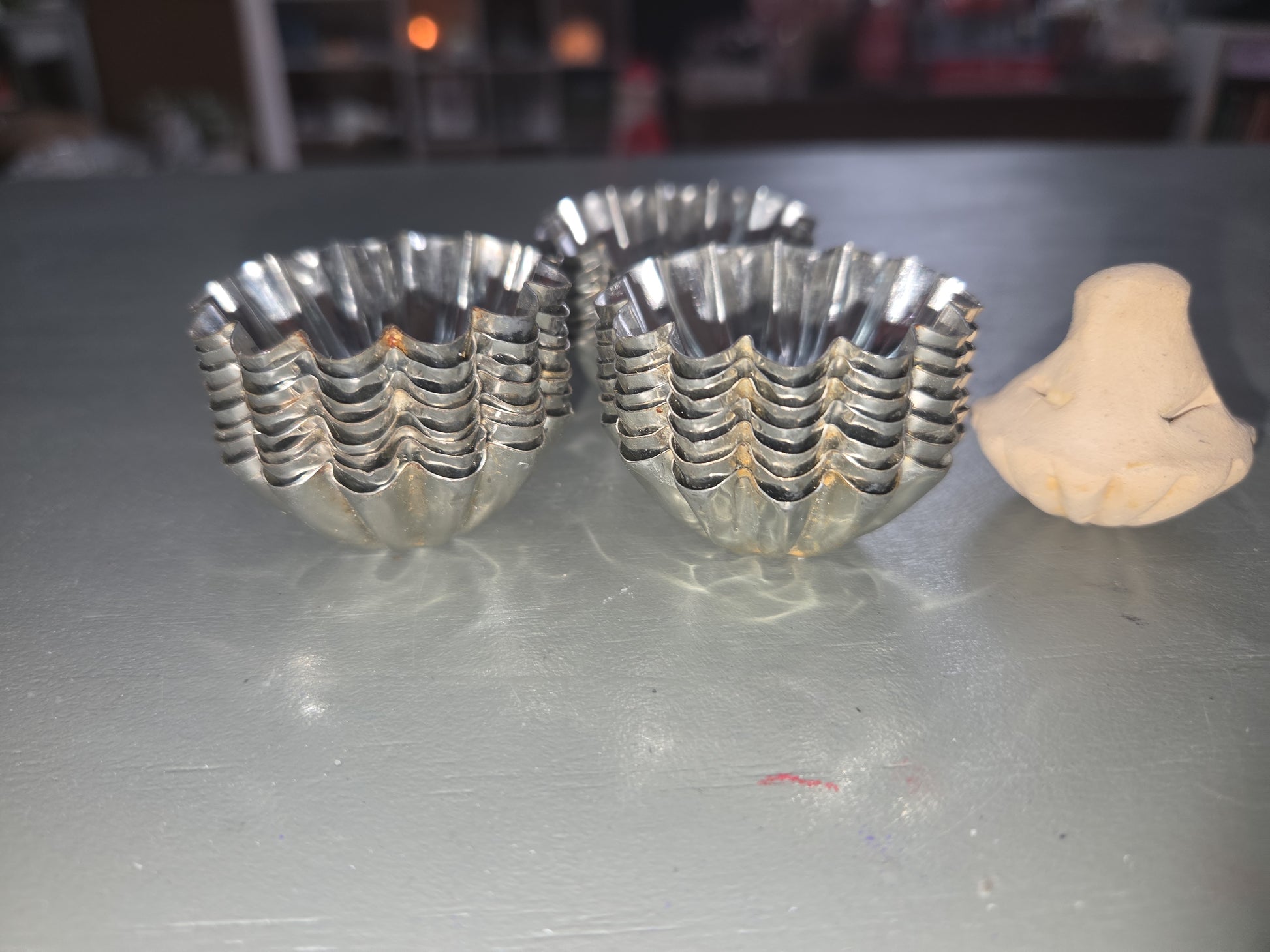 Vintage Miniature Swedish Fluted Miniature Tart Tin Pan Chocolates Mold and Clay Molding Tool Set of 25 1.75" tins Sweden Vintage Lot Of 35 Swedish Fluted Mini Tart Candy Chocolate Molds Pans 1.75”