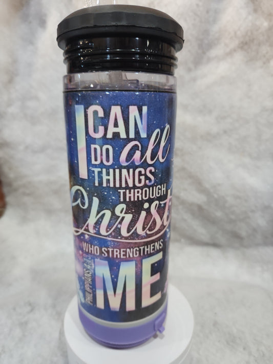 17 oz Steel Insulated Can Cooler, Tumbler & Speaker I can do all things through God sp1