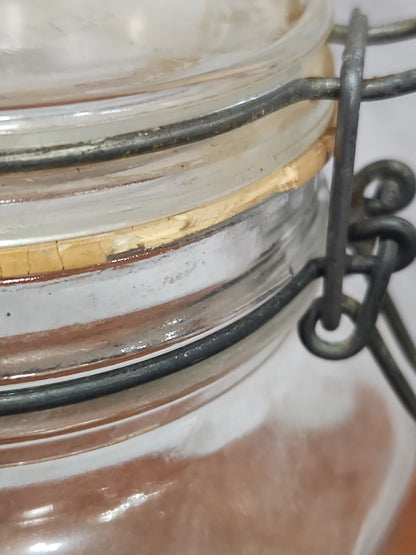 Vintage Italy Per Alimenti 2L glass square canister wire bale jar87