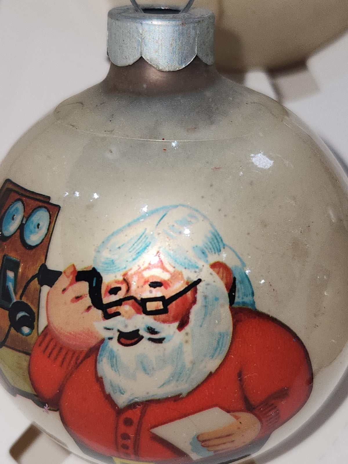 Vintage Glass Ornaments 2 1/4" Santa on Antique Phone Set of 4 Made in USA NO BOX bo098
