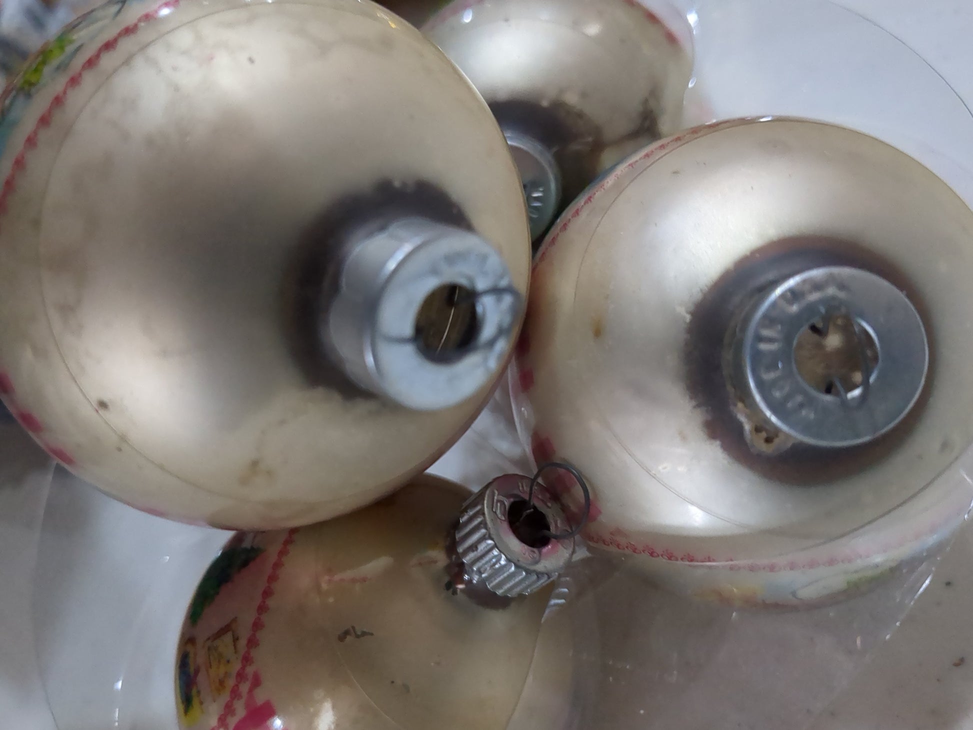 Vintage Coby Polly Pal Glass Christmas Ornaments set of three matching 3" and one 2 1/4" USA Made