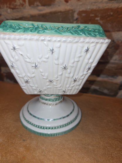 Vintage Claire Burke 2001 Holiday Collection Ceramic Pedestal AND Embossed Candy Dish