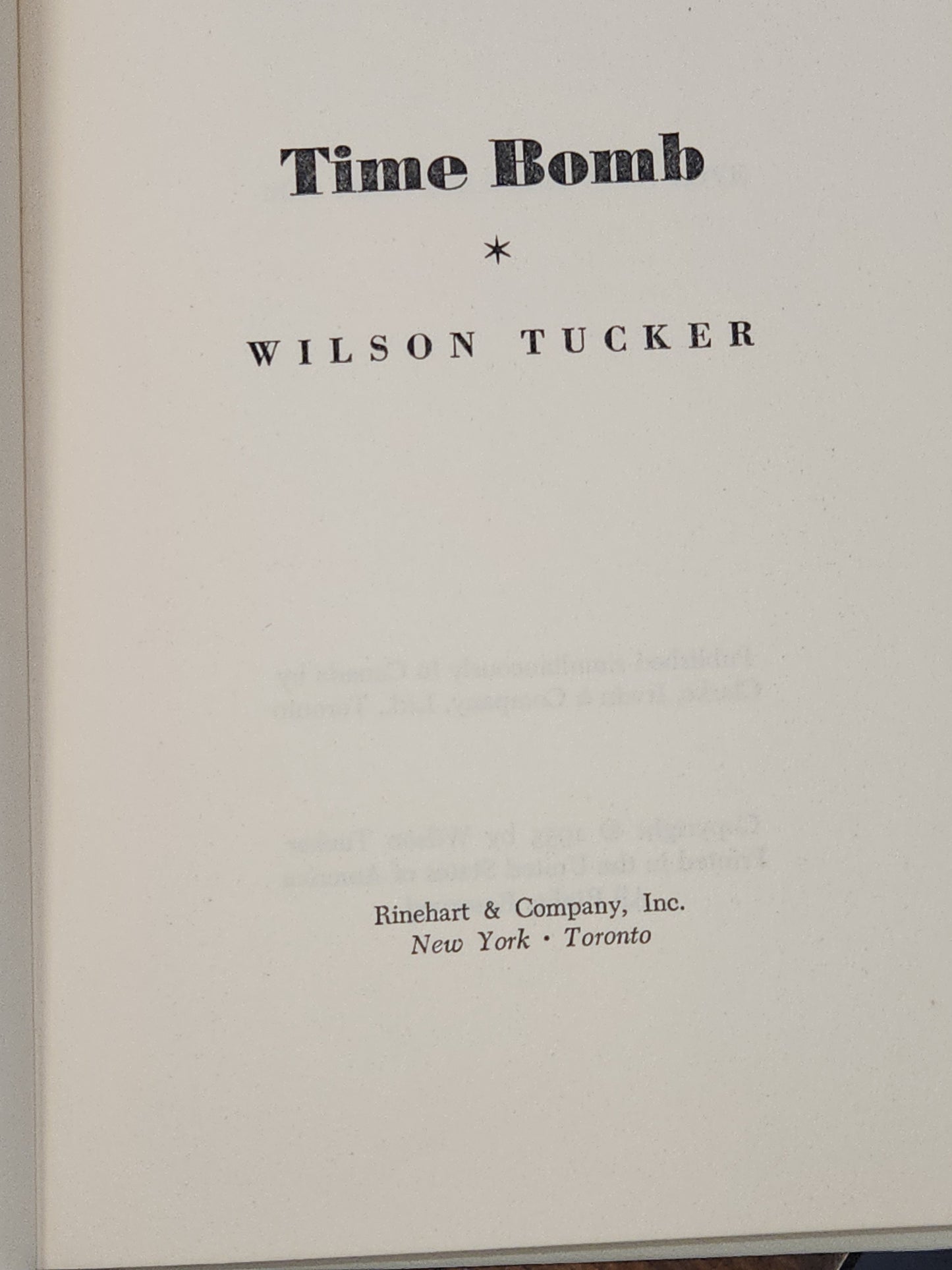 Vintage Hardcover Book Time Bomb by Wilson Tucker, 1955 NO Dust Jacket vb71