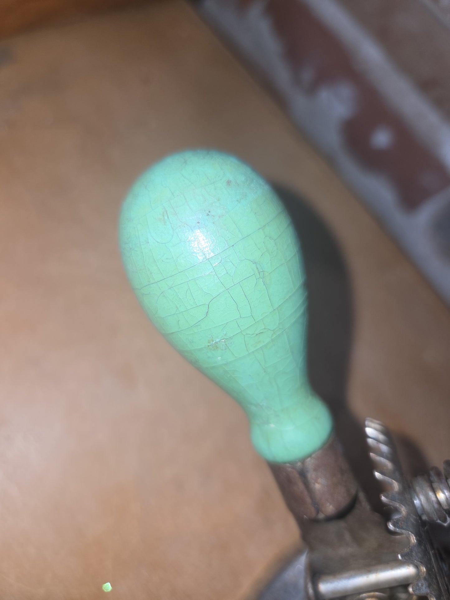 Vintage A & J  Hand Mixer Egg Beater Green Wood Handle kit601