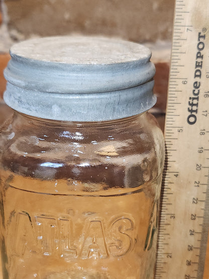 Vintage Atlas Mason Square Quart Jar Zinc Atlas Lid at9