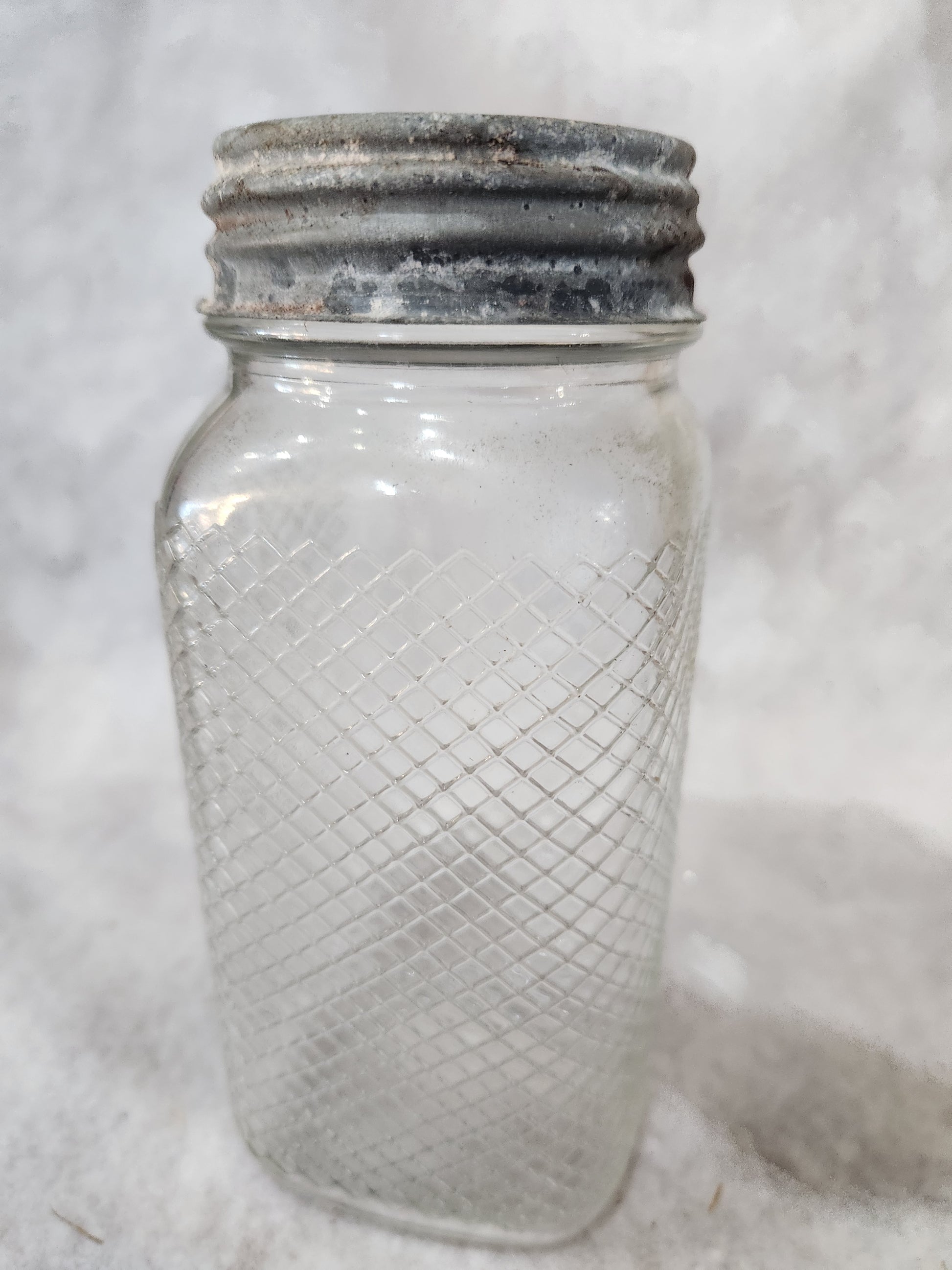 Vintage 1930-1940’s Hazel Atlas Diamond Clear Glass Jar Canister for coffee, tea, sugar jar43