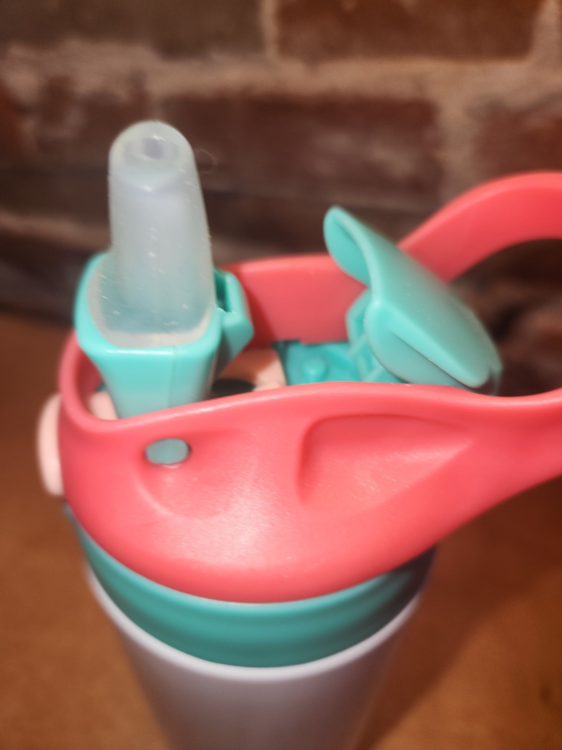Custom Order Kid's 12 oz Tumbler with Aqua and Hot Pink Flip Top Lid