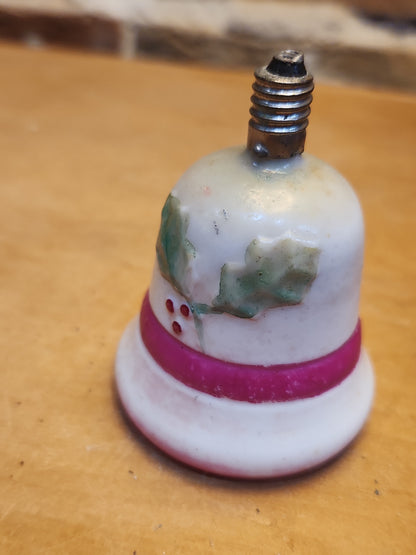 Vintage Bell Light Bulb Christmas Tree Ornament Holly Red Berries Pink Stripe LO1