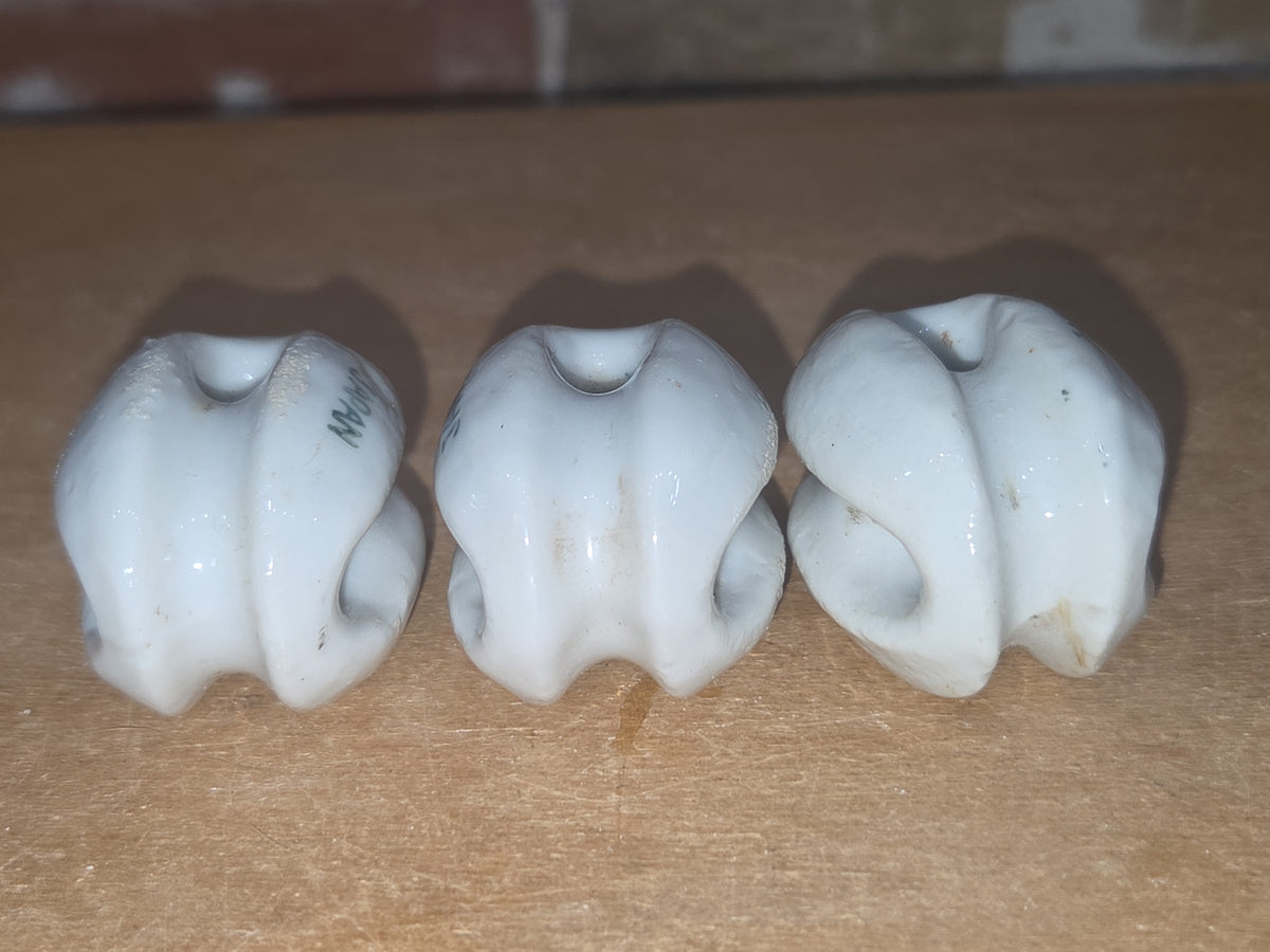 Vintage Small White Ceramic Porcelain Egg style Insulator Set of 3 Japan vi9