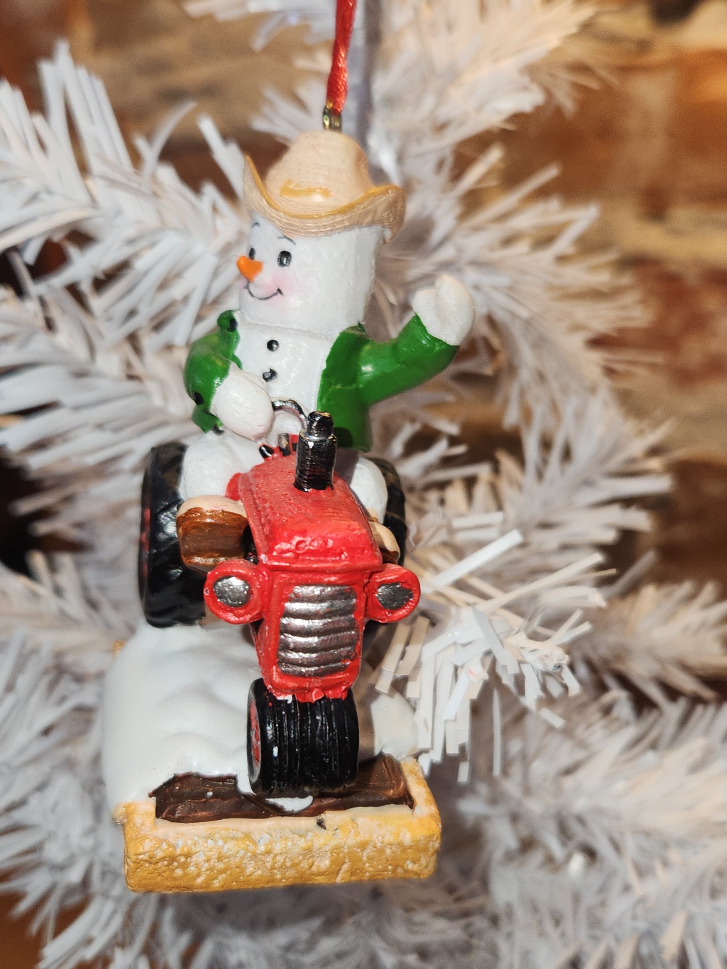 S'Mores Marshmallow Farmer Tractor Ornament mo1