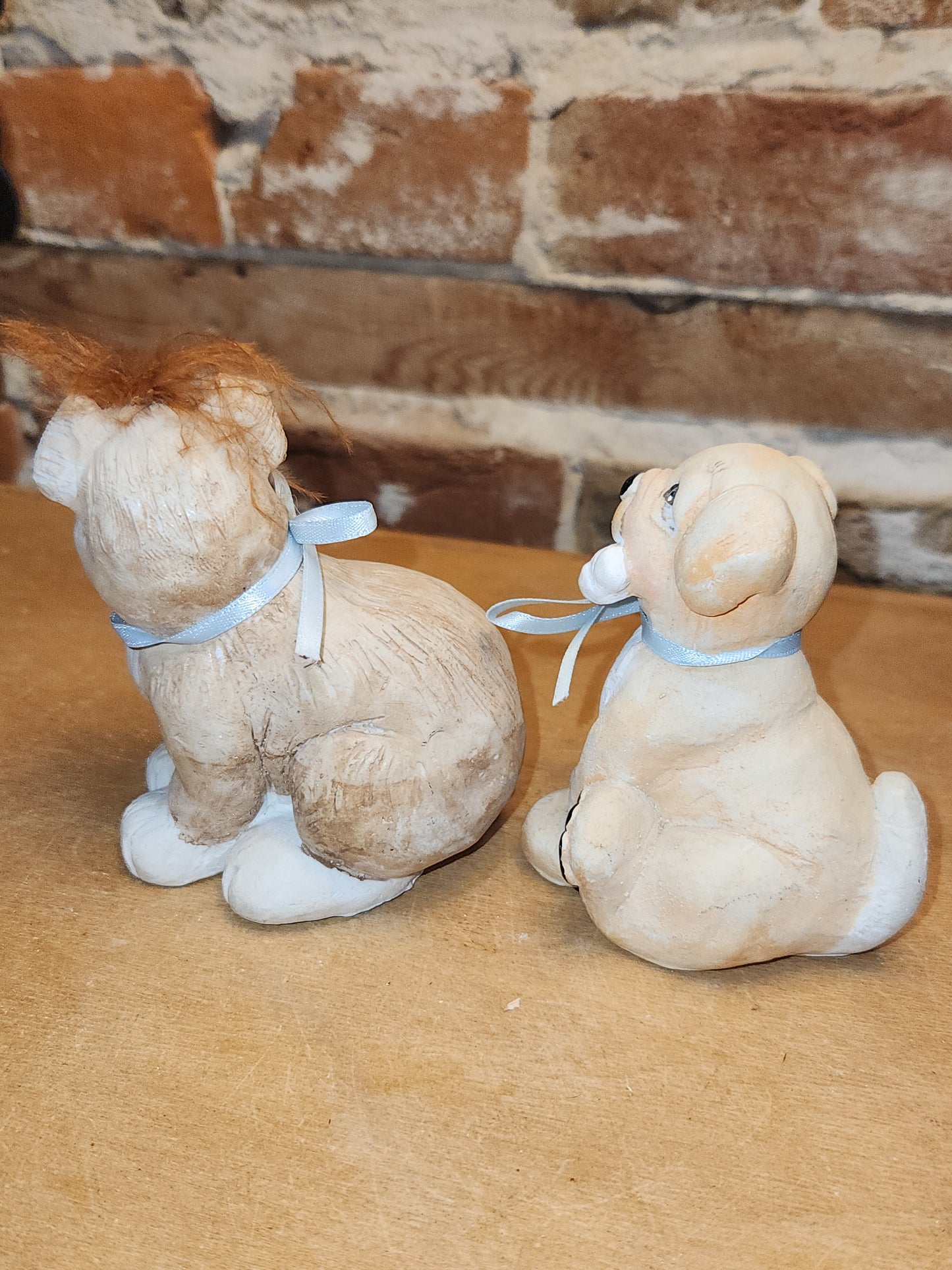 Vintage Dreamsicles Set of 2 Dogs Puppies Blue Ribbon Collar Kristin Haynes Cast Art Industries di6