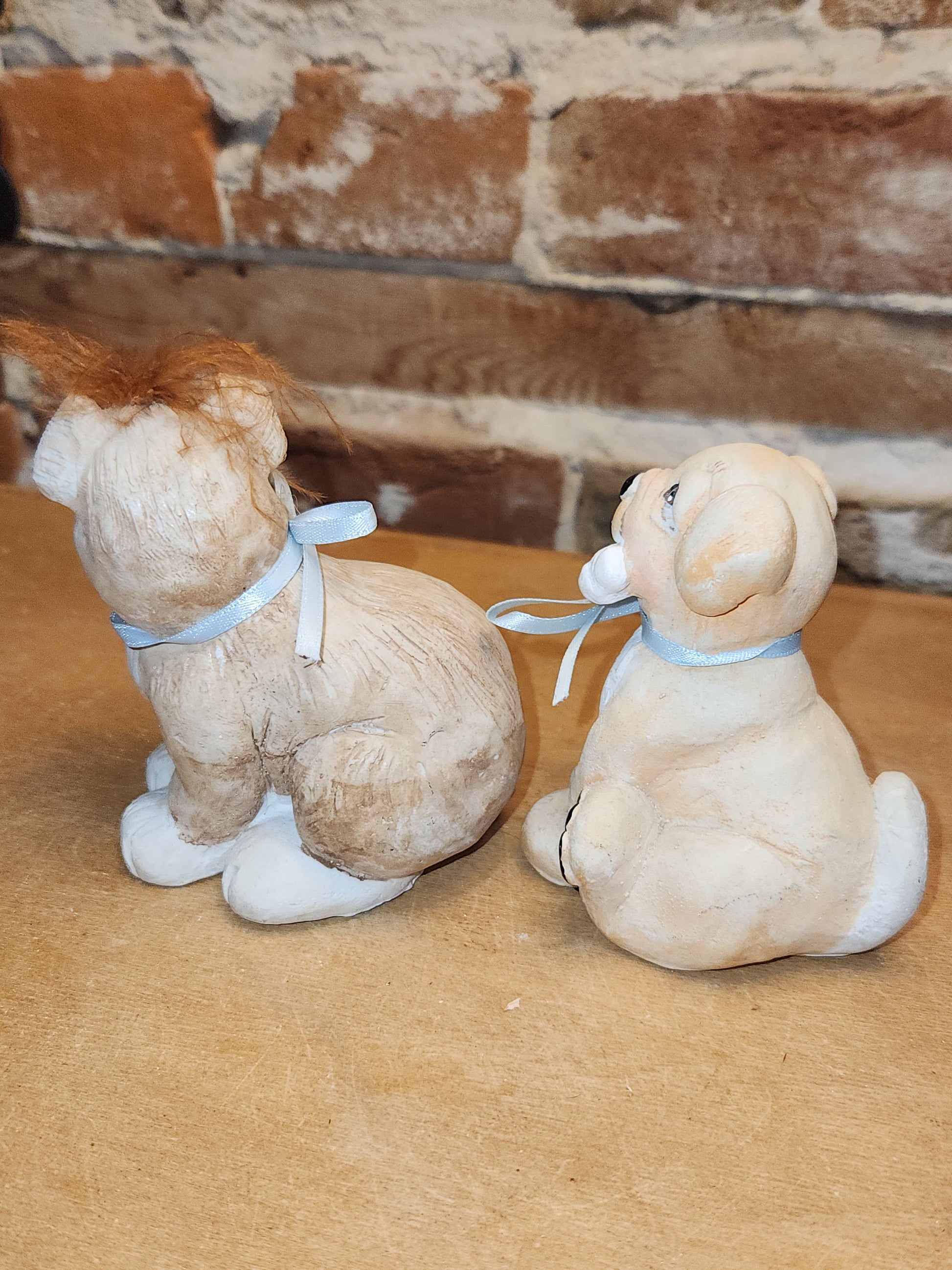 Vintage Dreamsicles Set of 2 Dogs Puppies Blue Ribbon Collar Kristin Haynes Cast Art Industries di6