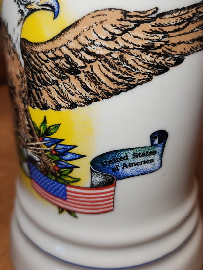 Vintage Lidded Beer Stein Eagle with German Flag United States Flag st8