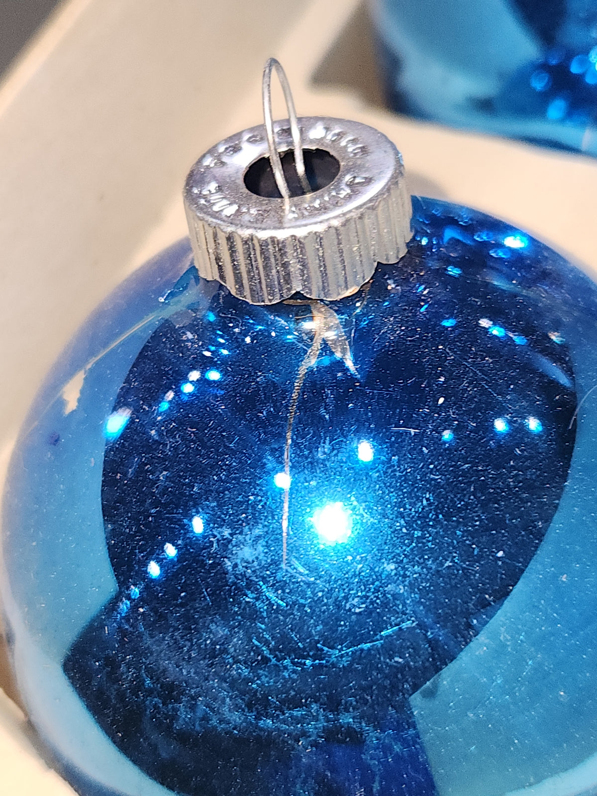 Vintage Shiny Brite Glass Christmas Ornaments Five 3" Varying Blue Shades in Fanci-Pak Box As Is sb15