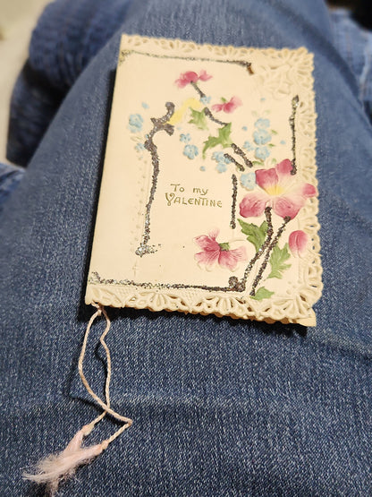 Antique Valentine Card Embossed, Mica, Flowers, To my Valentine pc4