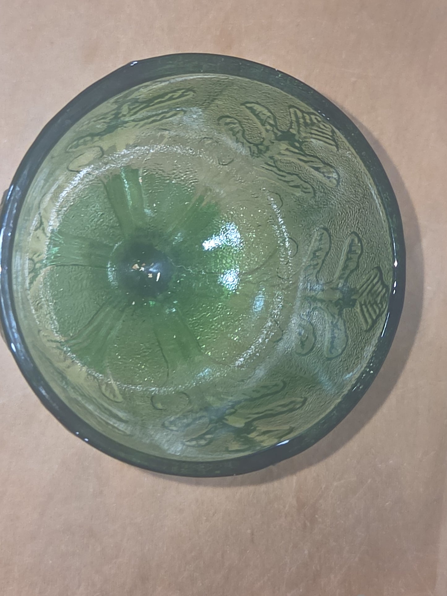 Vintage Vase FTD 1975 Green Glass Goblet Vase with Pedestal Floral Arranging Leaf Pattern Pl75