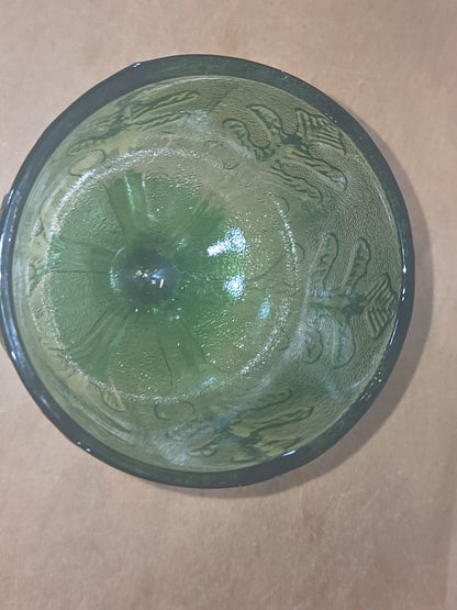 Vintage Vase FTD 1975 Green Glass Goblet Vase with Pedestal Floral Arranging Leaf Pattern Pl75