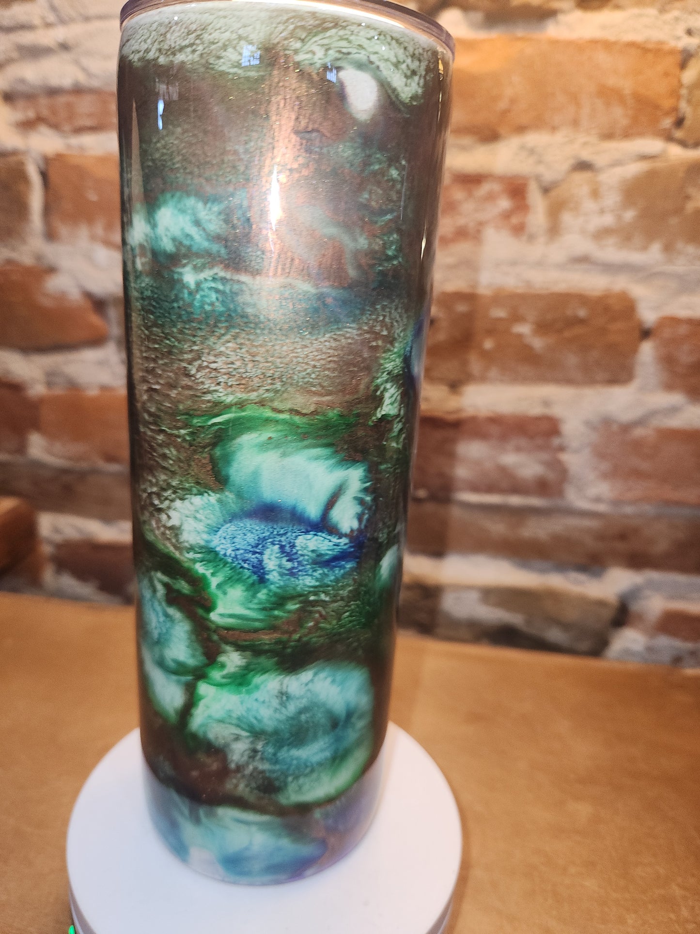 20 ounce stainless steel, Insulated, alcohol ink art Tumbler Copper Teal Blue White AS IS CLEARANCE ai7