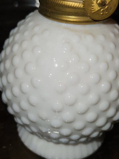 Fenton White Milk Glass Hobnail Minature Kerosene Lamp lamp1