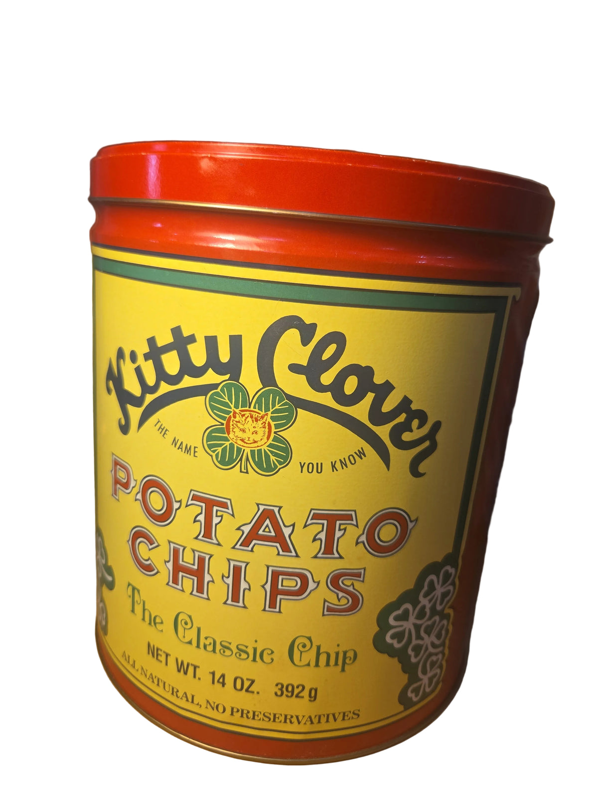 Vintage Advertising Tin Kitty Clover Potato Chip 14oz 1983 tin123