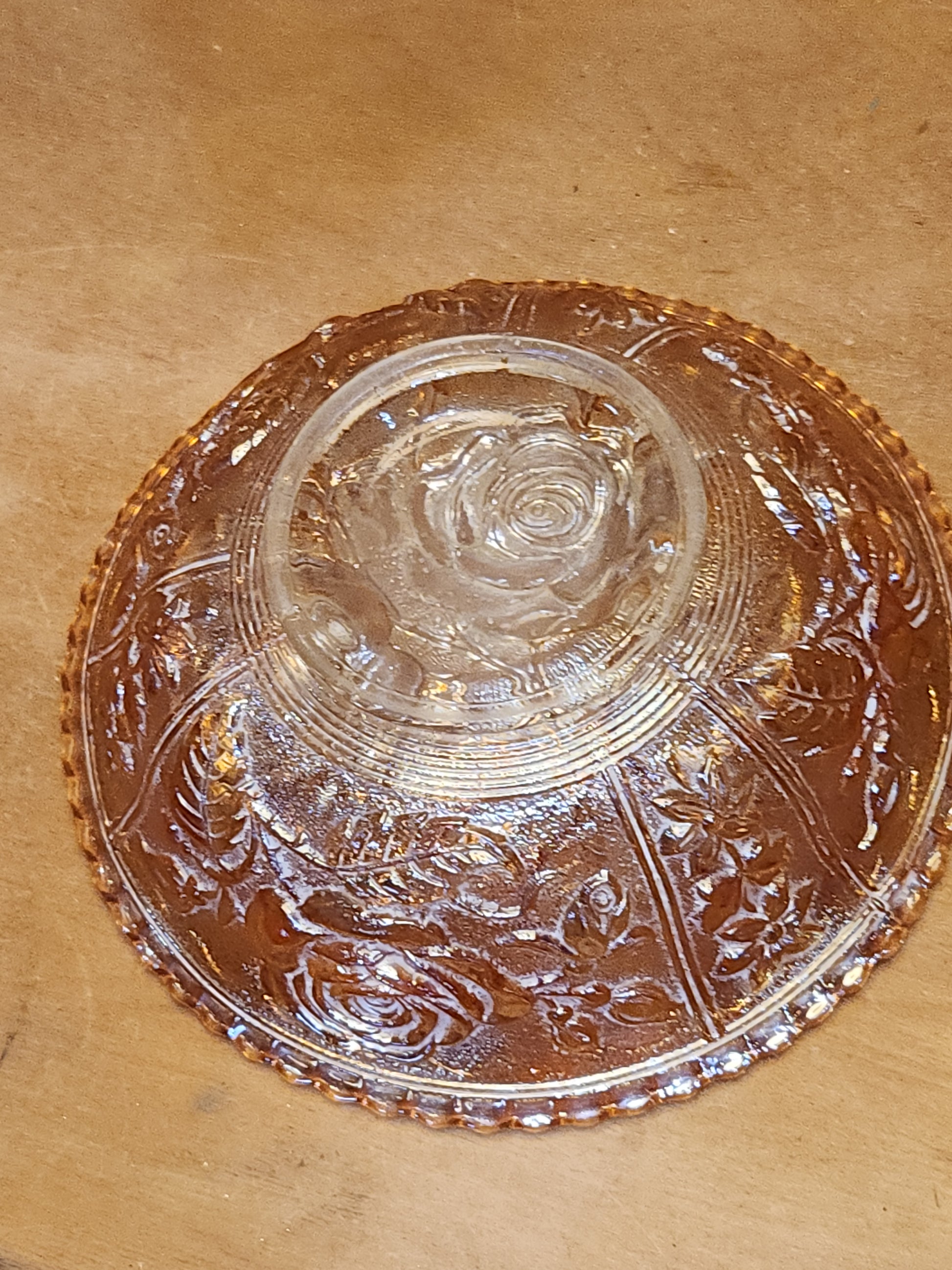 Vintage Carnival Glass Imperial Bowl Open Rose Pattern Scalloped Edge rp8