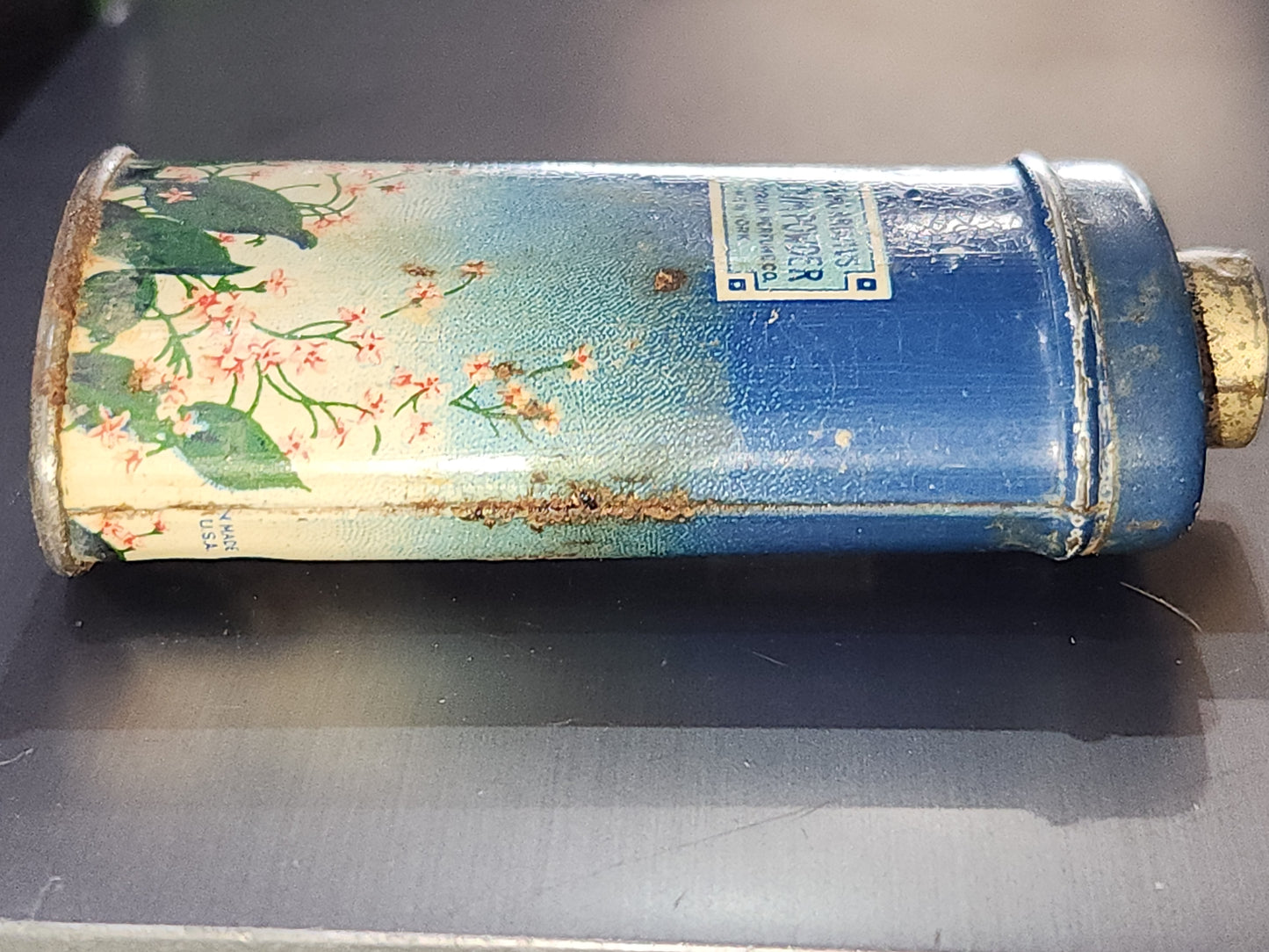 Vintage California Purgume Company Trailing Arbutus Talcum Powder Sample Jack and Jill Jungle Jinks set 1920-30s AS IS tin012