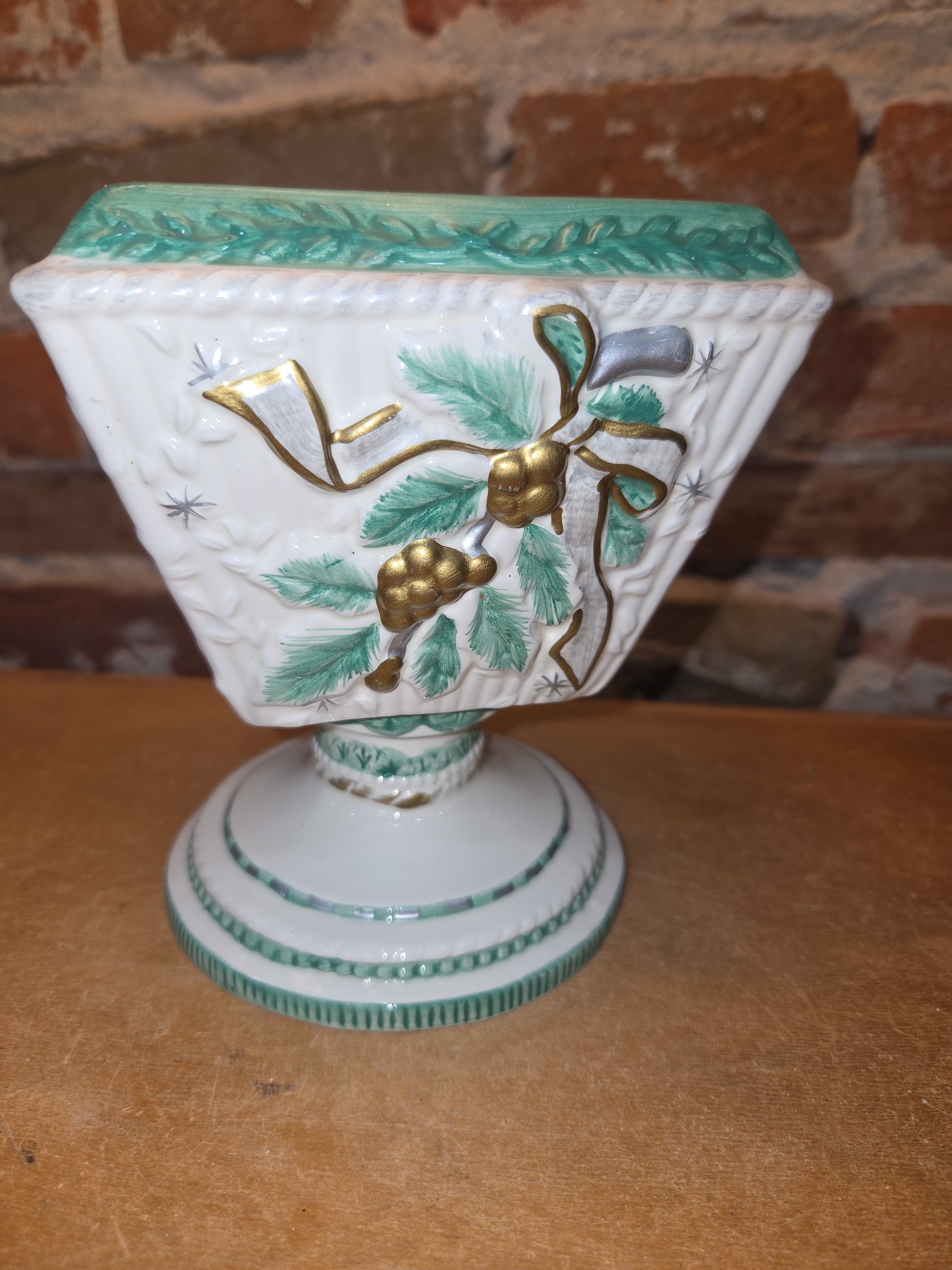 Vintage Claire Burke 2001 Holiday Collection Ceramic Pedestal AND Embossed Candy Dish