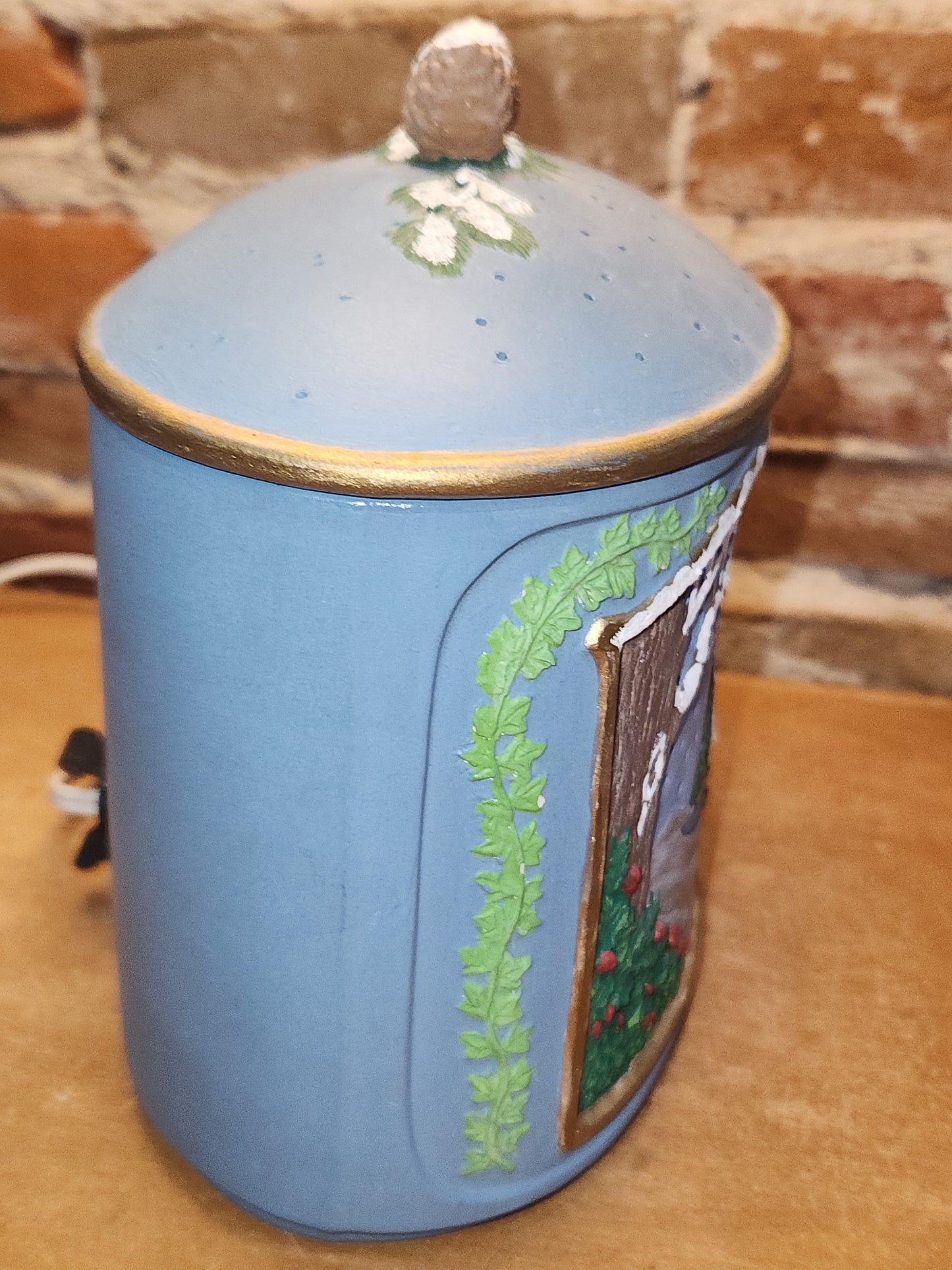 Vintage Ceramic Canister Night Light Covered Bridge Horse Pinecone AS IS nl9