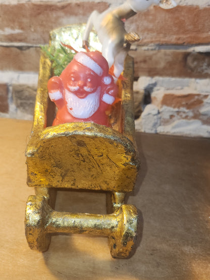 Assemblage with Vintage Hong Kong Reindeer Gold Paper Mache Sleigh Santa as7