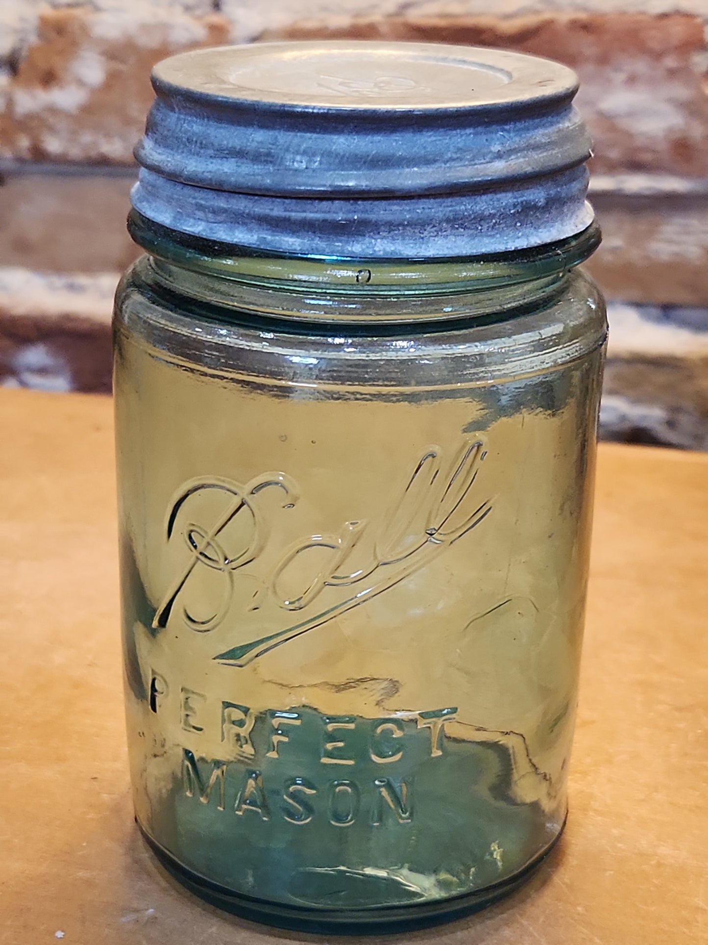 Vintage Ball Perfect Mason Glass Pint Jar #1 Aqua Blue Zinc Ball Lid bl1