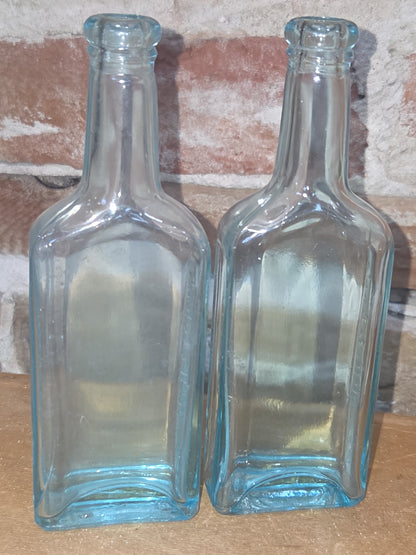Vintage Medicine Bottles Cha H Fletcher Castoria Faint Blue Glass Set of 2 vmb43