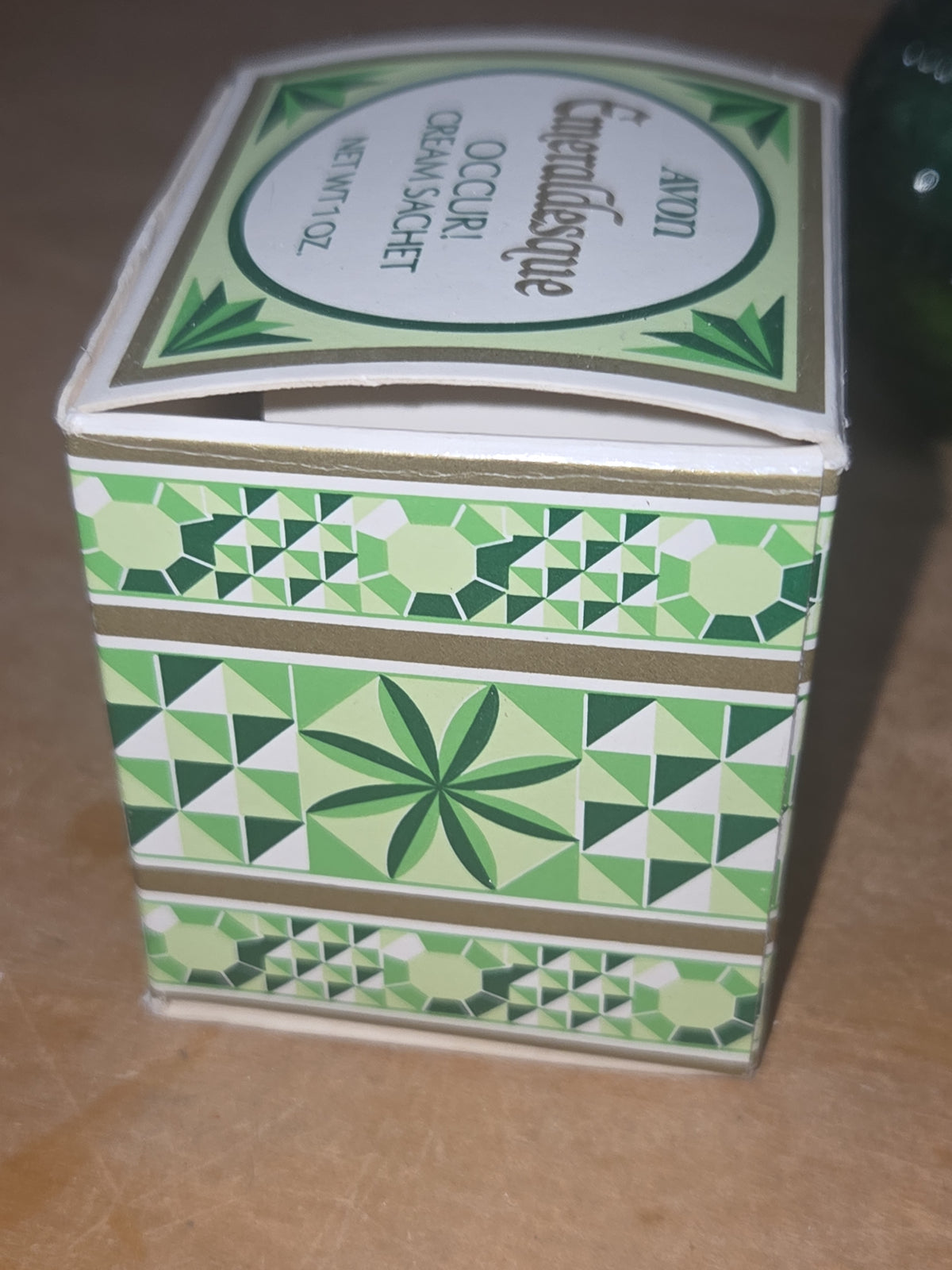 Vintage Avon "Emeraldesque" Cream Sachet Jar Occur! Green Original Box Dried Cream av06