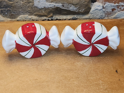 Salt and Pepper Shakers Mint Candies AS IS Messy Paint Job sp17