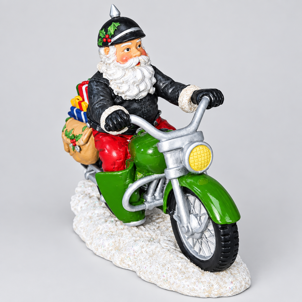 Vintage Christmas Rebel Without A Claus motorcycle Figurine "Full Throttle Christmas" Hamilton bikeR4