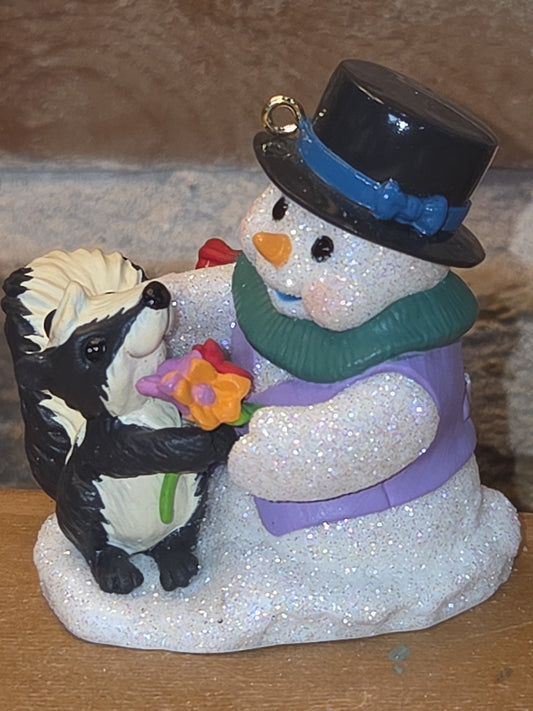 Vintage Hallmark Keepsake Ornament Skunk and Snowman #9 of the Snow Buddies Series 2006