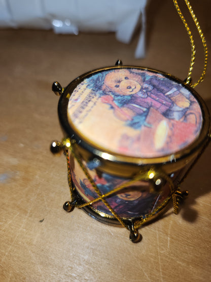 Vintage Giftco Holiday Drum Ornaments Set Of 3 In Original Box Bears