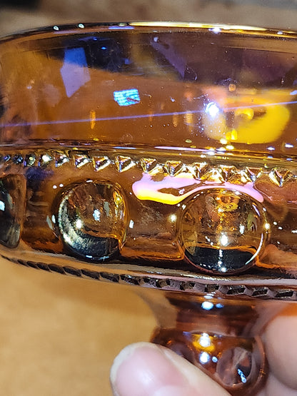 Indiana Glass Compote Kings Crown Thumbprint Pedestal Candy Dish Iridescent Gold cg9