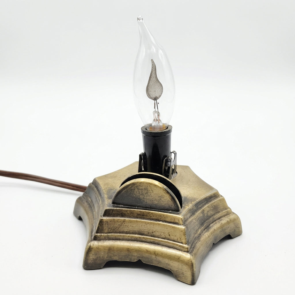 Vintage Fan-shaped Cast Metal Nightlight Holding Porcelain Lithophane "Guardian Angel at the Bridge" nl6