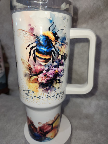 40 Oz Insulated Stainless Steel Travel Tumbler watercolor bee happy, bee kind, bee sweet tb3